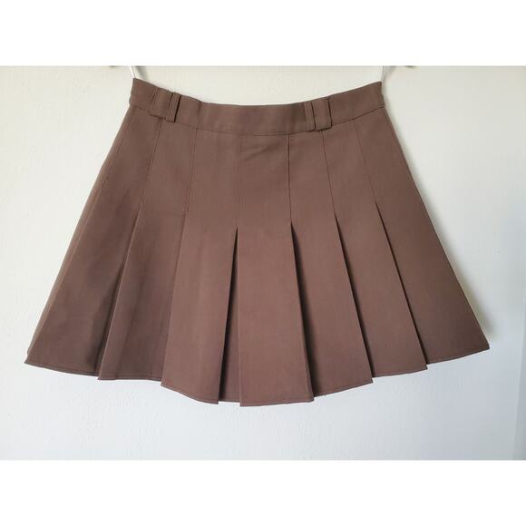 Commense Brown Pleated Mini Skirt Skort NWT Belt Loops Back Zip - Picture 2 of 8